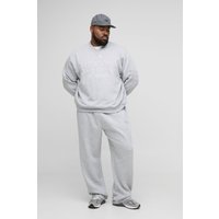 Plus Oversized Boxy V-Neck Varsity Applique Sweatshirt Tracksuit - Grau - 3XL, Grau von boohooman