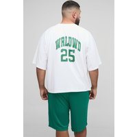 Plus Oversized Boxy Worldwide Panel Print T-Shirt & Basketball Short Set - Weiß - 3XL, Weiß von boohooman