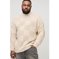 Plus karierter Oversize Pullover mit Trichterkragen - Grau - 2XL, Grau von boohooman