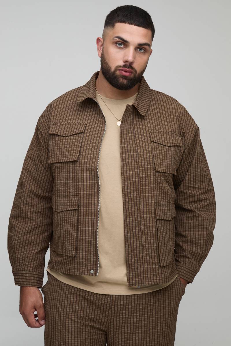 Plus karierte Oversize Ripstop Cargo-Shacket - Braun - 3XL, Braun Plus karierte Oversize Ripstop Cargo-Shacket - Braun - 3XL, Braun von boohooman
