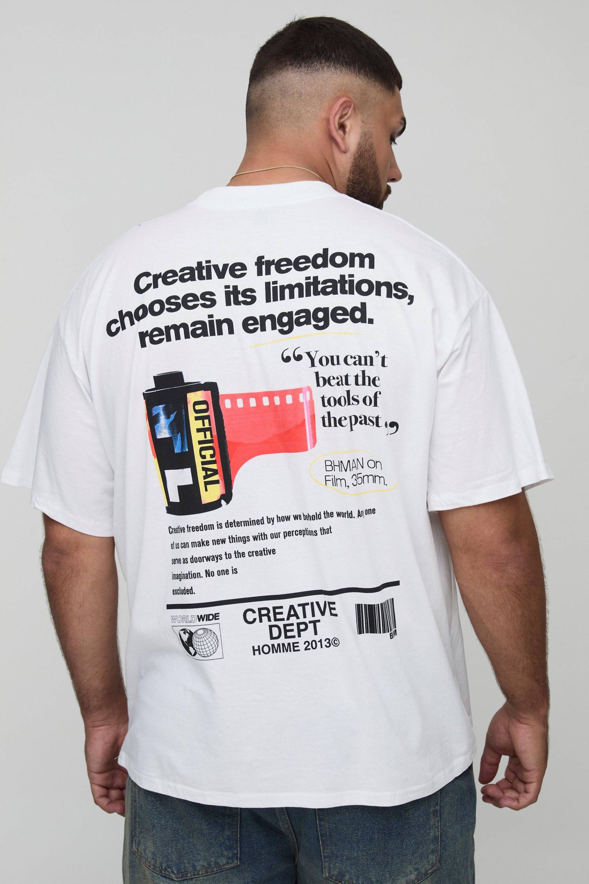 Plus Oversized Creative Freedom Print T-Shirt - Weiß - 2XL, Weiß Plus Oversized Creative Freedom Print T-Shirt - Weiß - 2XL, Weiß von boohooman