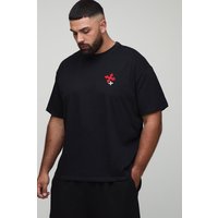 Plus Oversize T-Shirt mit Kreuz-Stickerei - Schwarz - 2XL, Schwarz von boohooman