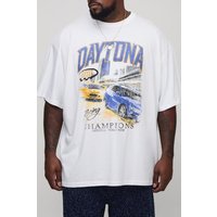 Plus Oversized Daytona Moto Print T-Shirt - Weiß - 4XL, Weiß von boohooman
