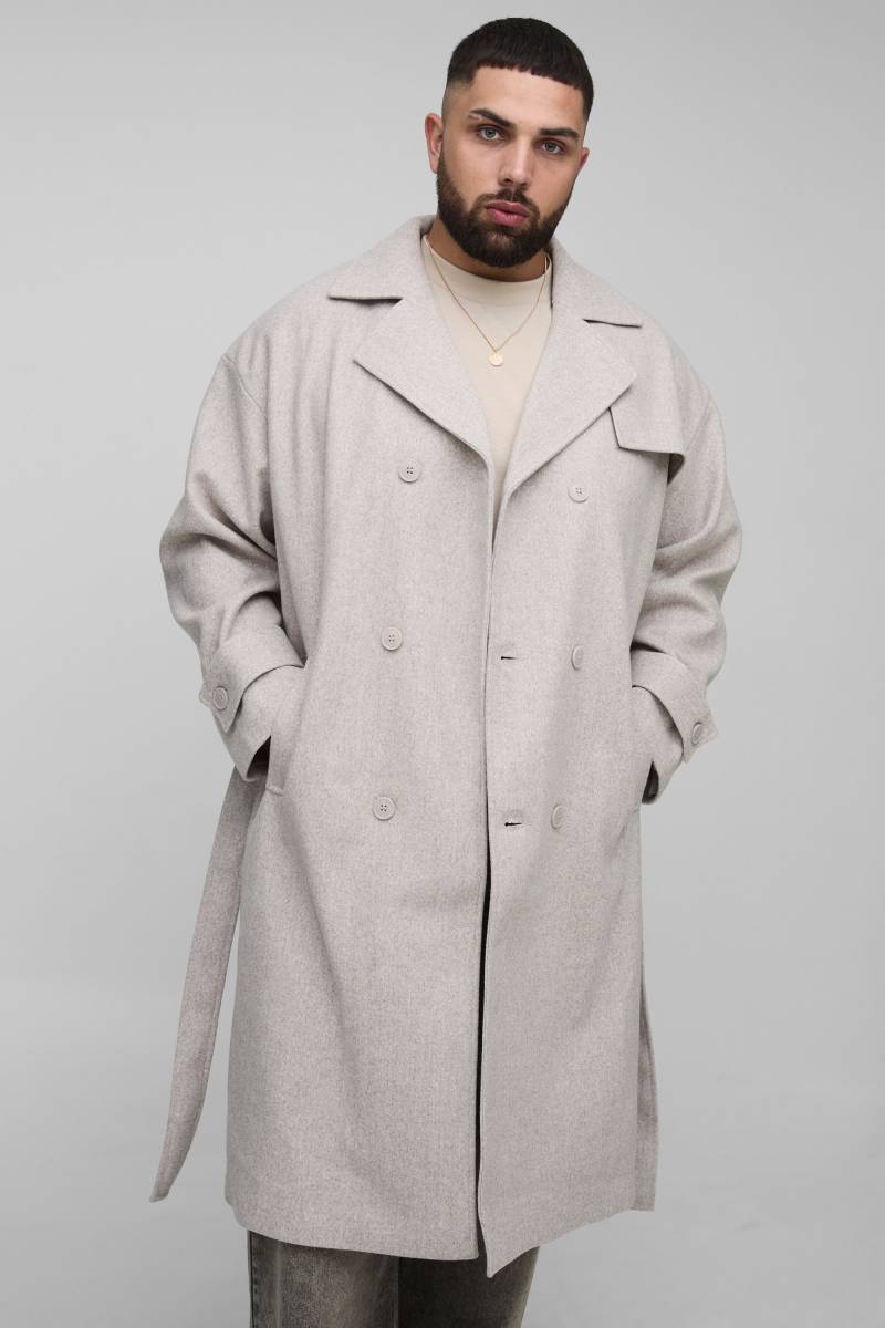 Plus zweireihiger Oversize Trench-Mantel - Grau - 3XL, Grau von boohooman