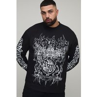 Plus langärmliges Oversize T-Shirt mit Gothic BM Print - Schwarz - 5XL, Schwarz von boohooman