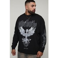 Plus langärmliges Oversize T-Shirt mit Worldwide-Print - Schwarz - 3XL, Schwarz von boohooman
