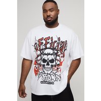 Plus Oversized Extended Neck Graffiti Bronx Skulls Print T-Shirt - Weiß - 4XL, Weiß von boohooman