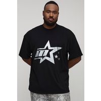 Plus Oversized Extended Neck M-STAR Glitter Print T-Shirt - Schwarz - 4XL, Schwarz von boohooman