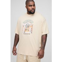 Plus Oversize T-Shirt mit Mykonos Paradise Island Print - Beige - 2XL, Beige von boohooman