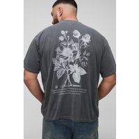 Plus Oversize T-Shirt mit floralem Official Print - Grau - 4XL, Grau von boohooman