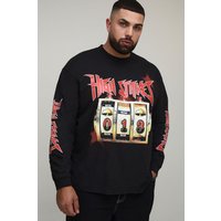 Plus langärmliges Oversize T-Shirt mit Print - Schwarz - 2XL, Schwarz von boohooman