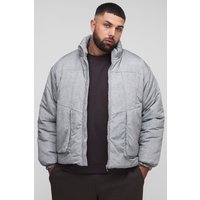 Plus Oversize Nylon Steppjacke mit Trichterkragen - Grau - 5XL, Grau von boohooman