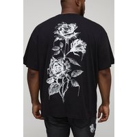 Plus Oversized Floral Line Drawing Print T-Shirt - Schwarz - 2XL, Schwarz von boohooman
