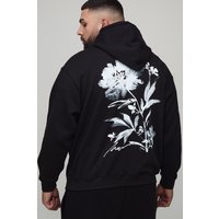 Plus floraler Oversize Hoodie - Schwarz - 4XL, Schwarz von boohooman