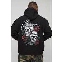 Plus Oversized Gothic Skull Floral Print Hoodie - Schwarz - 4XL, Schwarz von boohooman