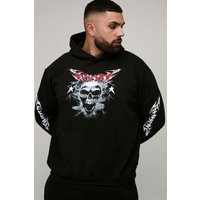Plus Oversize Hoodie mit Totenkopf Man-Print - Schwarz - 5XL, Schwarz von boohooman