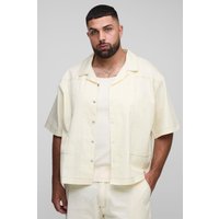 Plus Oversized Half Sleeve Contrast Stitch Shirt - Ecru - 3XL, Ecru von boohooman