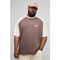 Plus Oversize Colorblock Raglan T-Shirt mit Homme-Stickerei - Braun - 4XL, Braun von boohooman
