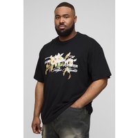 Plus Oversize T-Shirt mit floralem Homme Print - Schwarz - 3XL, Schwarz von boohooman