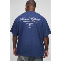 Plus Oversize T-Shirt mit Homme-Print - Blau - 3XL, Blau von boohooman