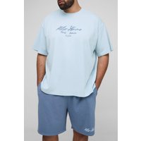 Plus Oversized Homme Print T-Shirt & Relaxed Short Set - Grau - 4XL, Grau von boohooman