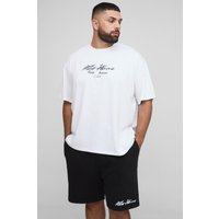 Plus Oversized Homme Print T-Shirt & Relaxed Short Set - Schwarz - 2XL, Schwarz von boohooman