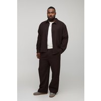 Plus Oversized Jumbo Waffle Long Sleeve Shirt & Relaxed Trouser Set von boohooman