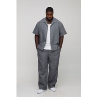 Plus Oversize Hemd in Waffeloptik & lockere Hose - Grau - 2XL, Grau von boohooman
