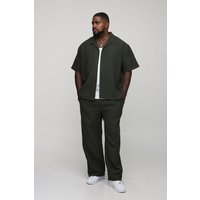 Plus Oversize Hemd in Waffeloptik & lockere Hose - Khaki - 2XL, Khaki von boohooman