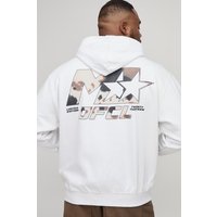 Plus Oversize Hoodie mit M-Sternen Print - Weiß - 3XL, Weiß von boohooman