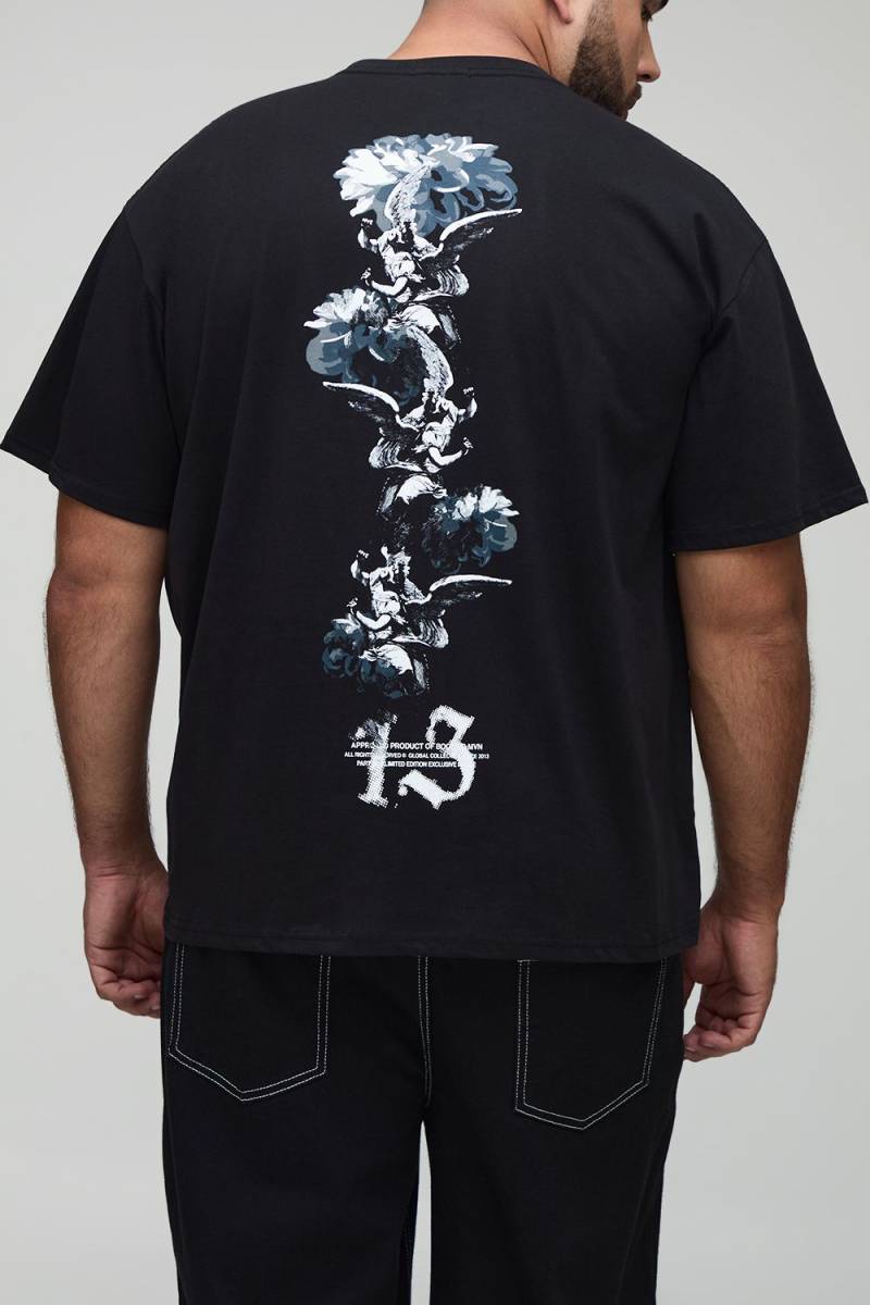 Plus Oversize T-Shirt mit Man Script Gothic Renaissance Print - Schwarz - 3XL, Schwarz von boohooman