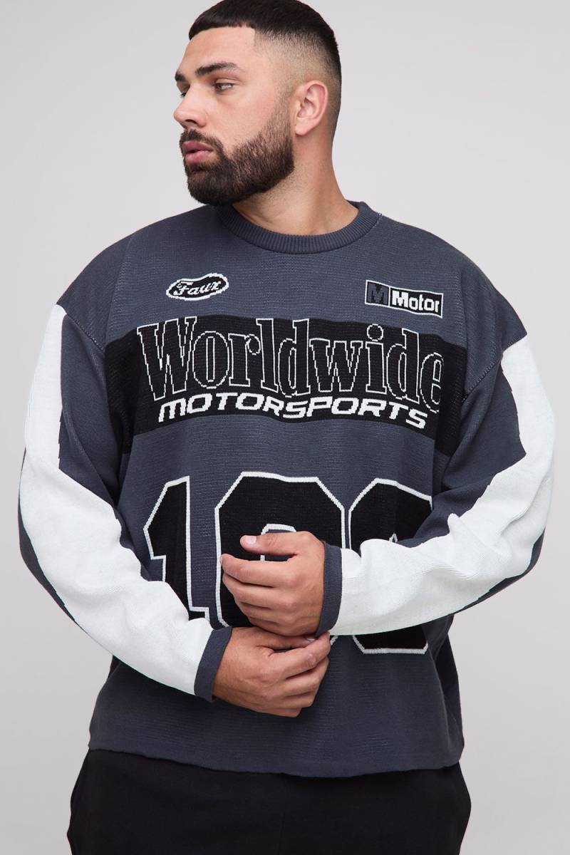 Plus langärmliges Oversize T-Shirt mit Moto 100 Print - Schwarz - 5XL, Schwarz von boohooman