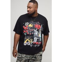 Plus Oversized New York Doodle Graffiti Print T-Shirt - Schwarz - 3XL, Schwarz von boohooman
