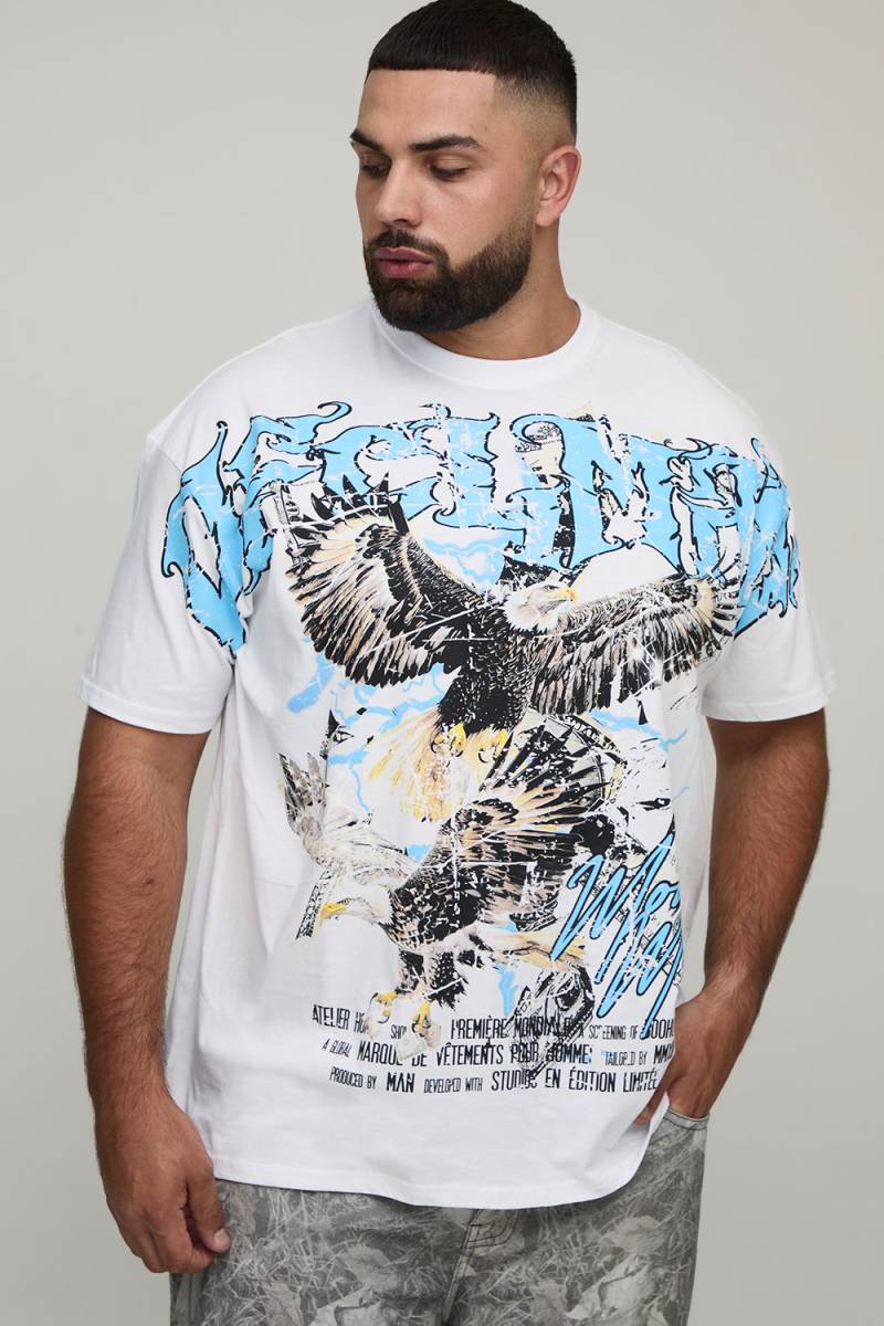 Plus Oversized Ofcl MAN Eagle Over The Seam Printed T-Shirt - Weiß - 3XL, Weiß von boohooman