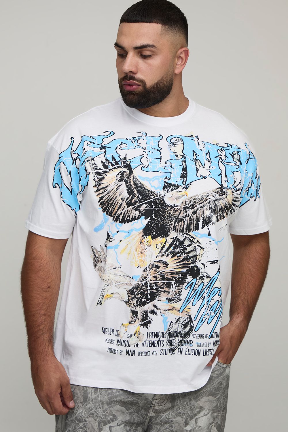 Plus Oversized Ofcl MAN Eagle Over The Seam Printed T-Shirt von boohooman