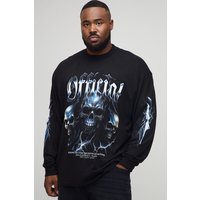 Plus langärmliges Oversize T-Shirt mit Official Totenkopf-Print - Schwarz - 4XL, Schwarz von boohooman