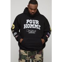 Plus Oversized Pour Homme Moto Print Hoodie - Schwarz - 3XL, Schwarz von boohooman