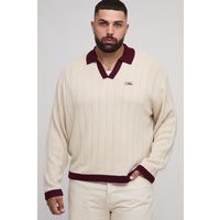 Plus Oversize Retro Fußball-Pullover - Ecru - 3XL, Ecru von boohooman