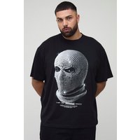 Plus Oversized Rhinestone Mask Print T-Shirt - Schwarz - 2XL, Schwarz von boohooman