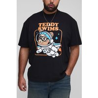 Plus Oversize T-Shirt mit lizenziertem Teddy Badehose Print - Schwarz - 2XL, Schwarz von boohooman