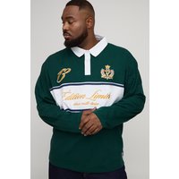 Plus besticktes Oversize Rugby-Poloshirt - Grün - 2XL, Grün von boohooman