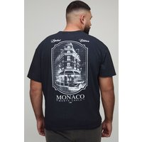 Plus Oversize T-Shirt mit schwarzem Monaco-Print - 2XL, Schwarz von boohooman