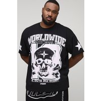 Plus Oversized Worldwide Gothic Skull Print T-Shirt - Schwarz - 2XL, Schwarz von boohooman