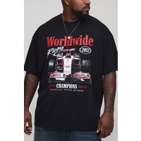 Plus Oversized Worldwide Racing Print T-Shirt - Schwarz - 4XL, Schwarz von boohooman
