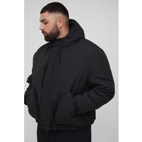 Plus Padded Drawcord Hooded Parka Regular Fit Coat In Black - Schwarz - 5XL, Schwarz von boohooman