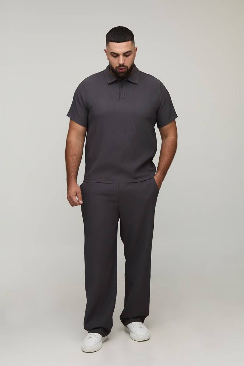 Plus Poloshirt & schmale Hose - Grau - 2XL, Grau von boohooman