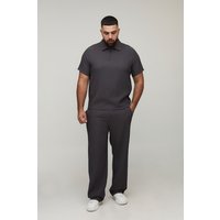 Plus Poloshirt & schmale Hose - Grau - 3XL, Grau von boohooman