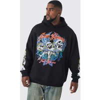 Plus Pour Homme Skull Print Oversized Hoodie - Schwarz - XXXXXL, Schwarz von boohooman