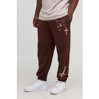 Plus Jogginghose mit Ketten-Print - Braun - 4XL, Braun von boohooman