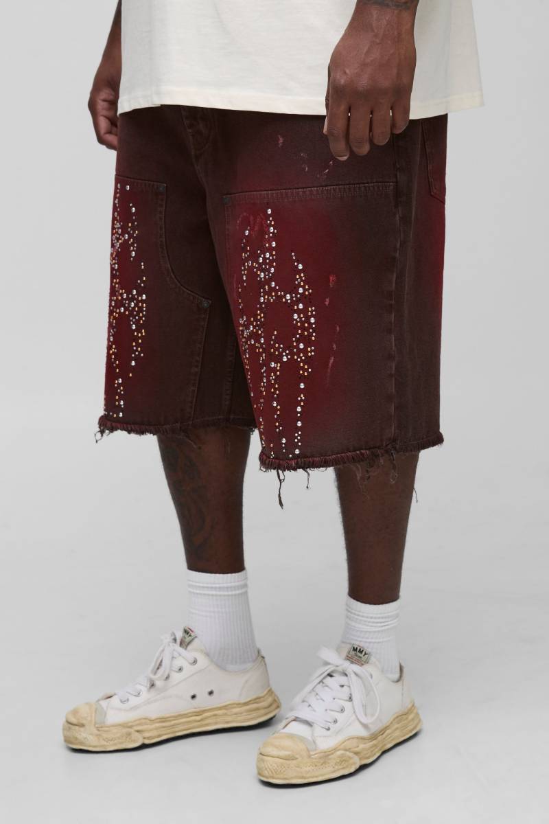 Plus Jorts mit verziertem Metallic-Print - Rot - 38, Rot Plus Jorts mit verziertem Metallic-Print - Rot - 38, Rot von boohooman